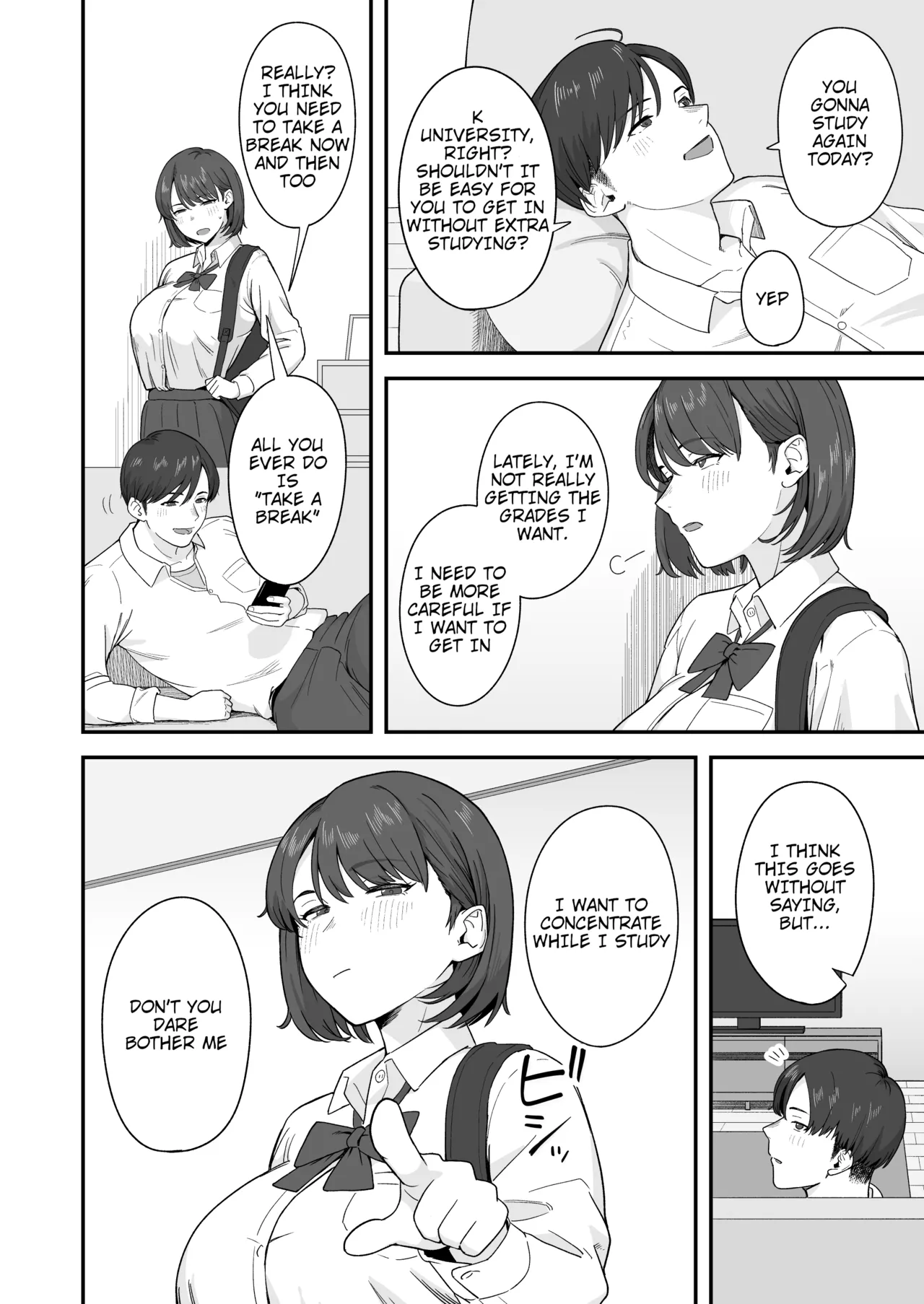 [Natsuzo]Benkyou ni Shuuchuu Shitai Muttsuri na Ane wa, Karada no Aishou Bacchiri na Otouto no Sasoi o Kotowarenai | The Reluctant Sister Who Wants to Focus On Study Can't Resist Temptation From the Brother She Shares Perfect Body Compatibility With[English] [QuickAndDirty] Page 4