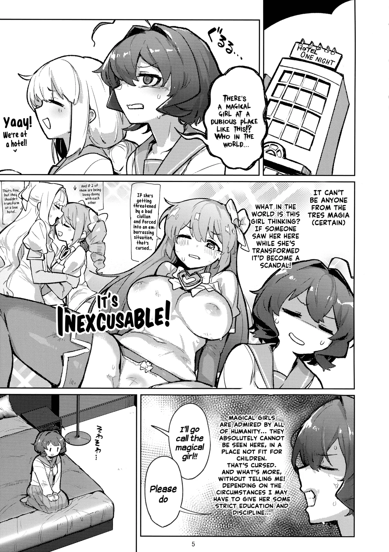 (C106) [JoriJori Nogii (Aimitsu)]Ah hotel ni mahou shoujo ga | A Magical Girl at the "Aahn!" Hotel(Mahou Shoujo Ni Akogarete) [English] [Hikari no Kaze] Page 5