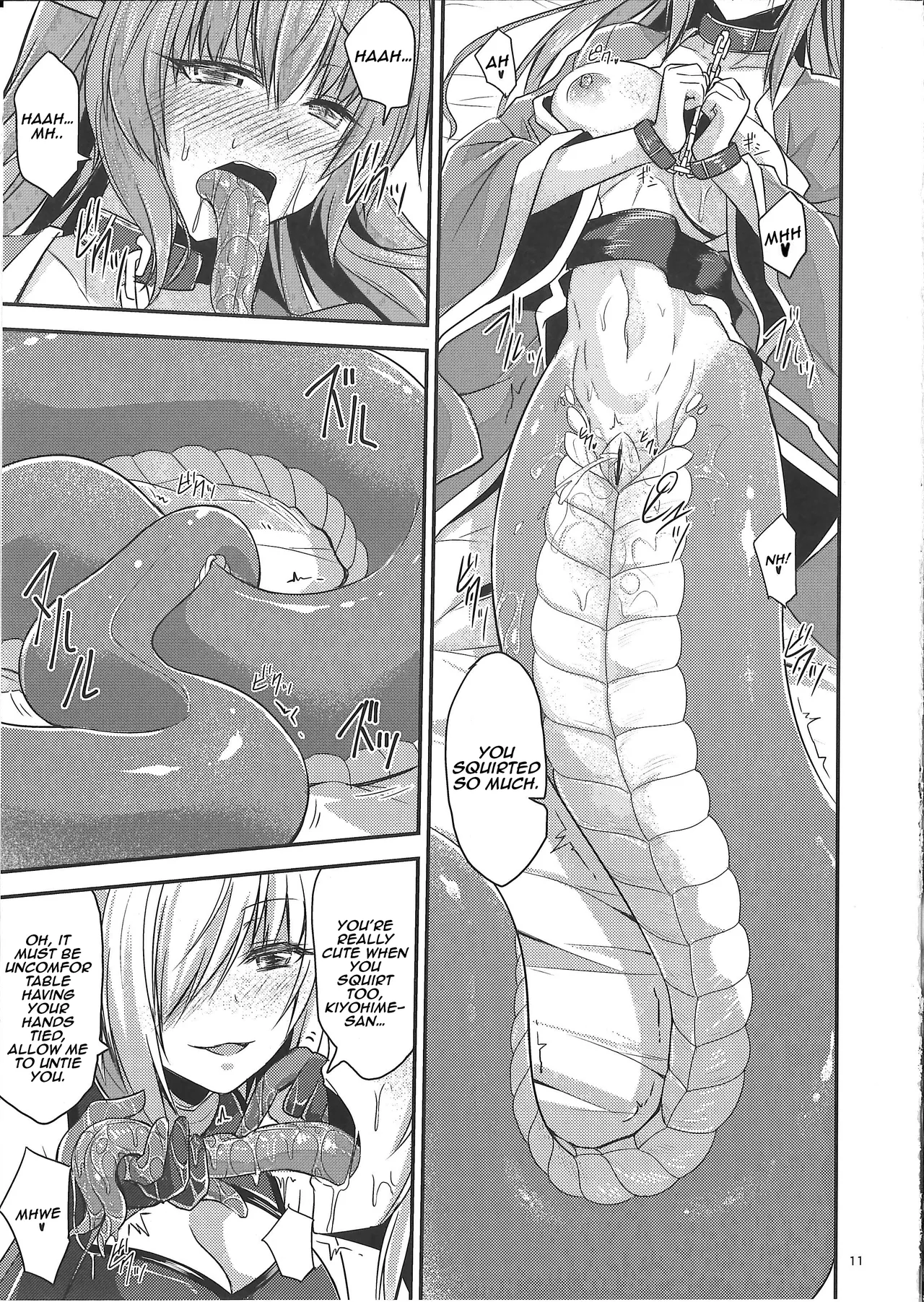 (Sougetsusai 24) [SeaFox (Kirisaki Byakko)]Watashi no Hebionna ga Dosukebe na Kouhai ni Choukyou Sarete Ooyake no Ba de Dappi Suru Hon | A Book About How My Snake Girl Got Tamed By My Lewd Underclassman And Started Shedding In Public(Fate/Grand Order) [English] Page 11