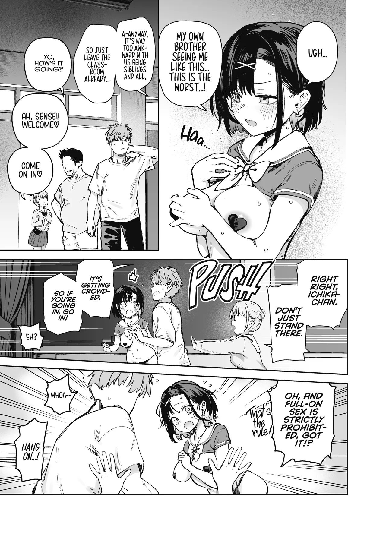 [Solo Shimeji (Bunapi 397 Yen)]2-nen C-gumi Gakuen Oppabu no Cast ni Imouto ga Ita | My Little Sister Was a Hostess at Class 2-C's School Festival Boobs Bar[English] [Digital] Page 9