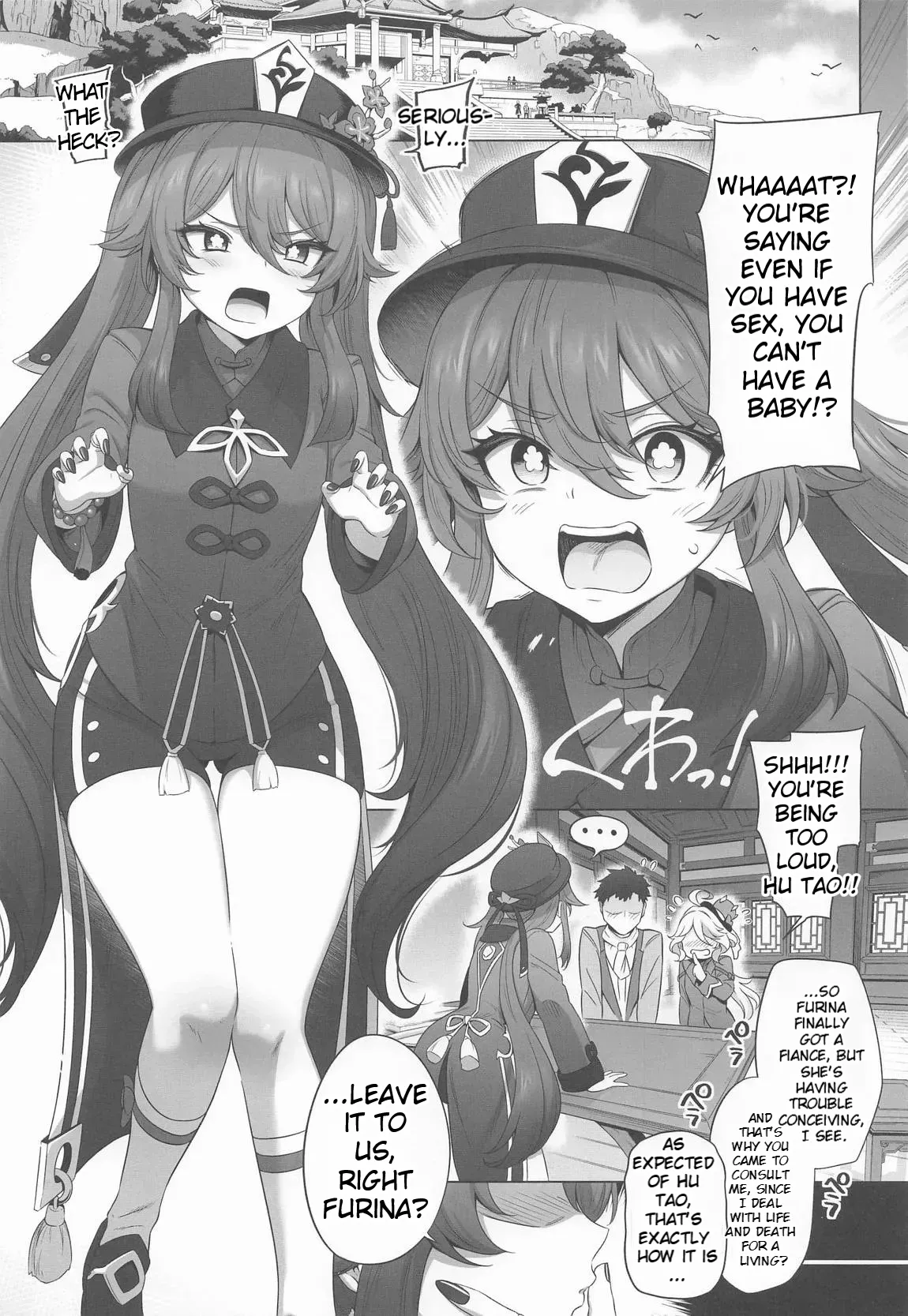 (C107) [Tottoko Starou (Mda Starou)]Furina Hu Tao Ninkatsu Kiroku | Furina & Hu Tao Pregnancy Record(Genshin Impact) [English] Page 2