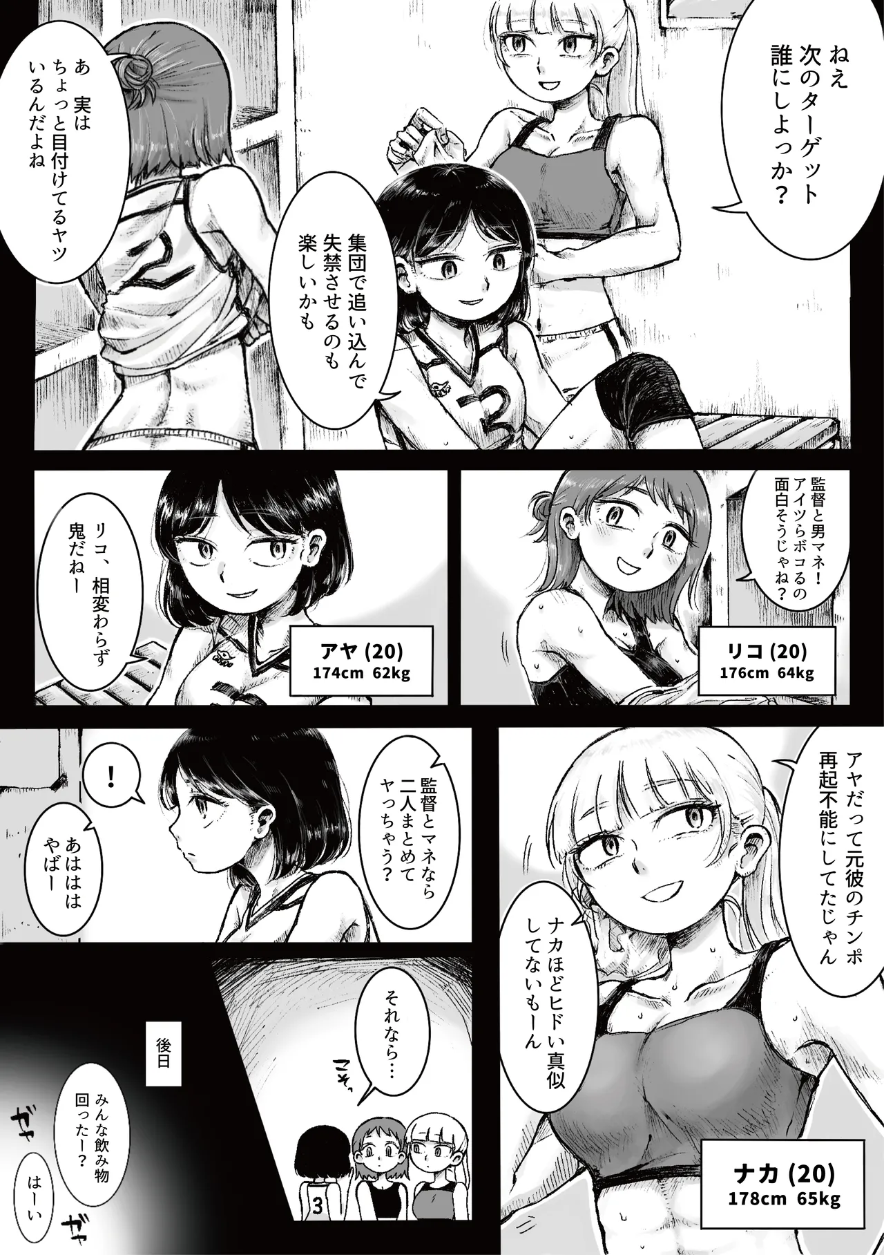 [Ganmaru Muryokuka Kenkyuujo (Chiba Tamaki)]Do-S Joshi Volley Buin ni Yoru Otoko-gari Gasshuku ~Otoko no Kuse ni Naite Shikkin Shichau no? Otoko Haigyou Lynch no Target ni Sare Kyousei M-otoko Ochi Saserareta Wakate Kantoku to Danshi Manager~ Page 3