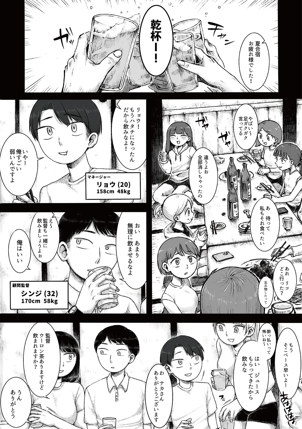[Ganmaru Muryokuka Kenkyuujo (Chiba Tamaki)]Do-S Joshi Volley Buin ni Yoru Otoko-gari Gasshuku ~Otoko no Kuse ni Naite Shikkin Shichau no? Otoko Haigyou Lynch no Target ni Sare Kyousei M-otoko Ochi Saserareta Wakate Kantoku to Danshi Manager~ Page 4