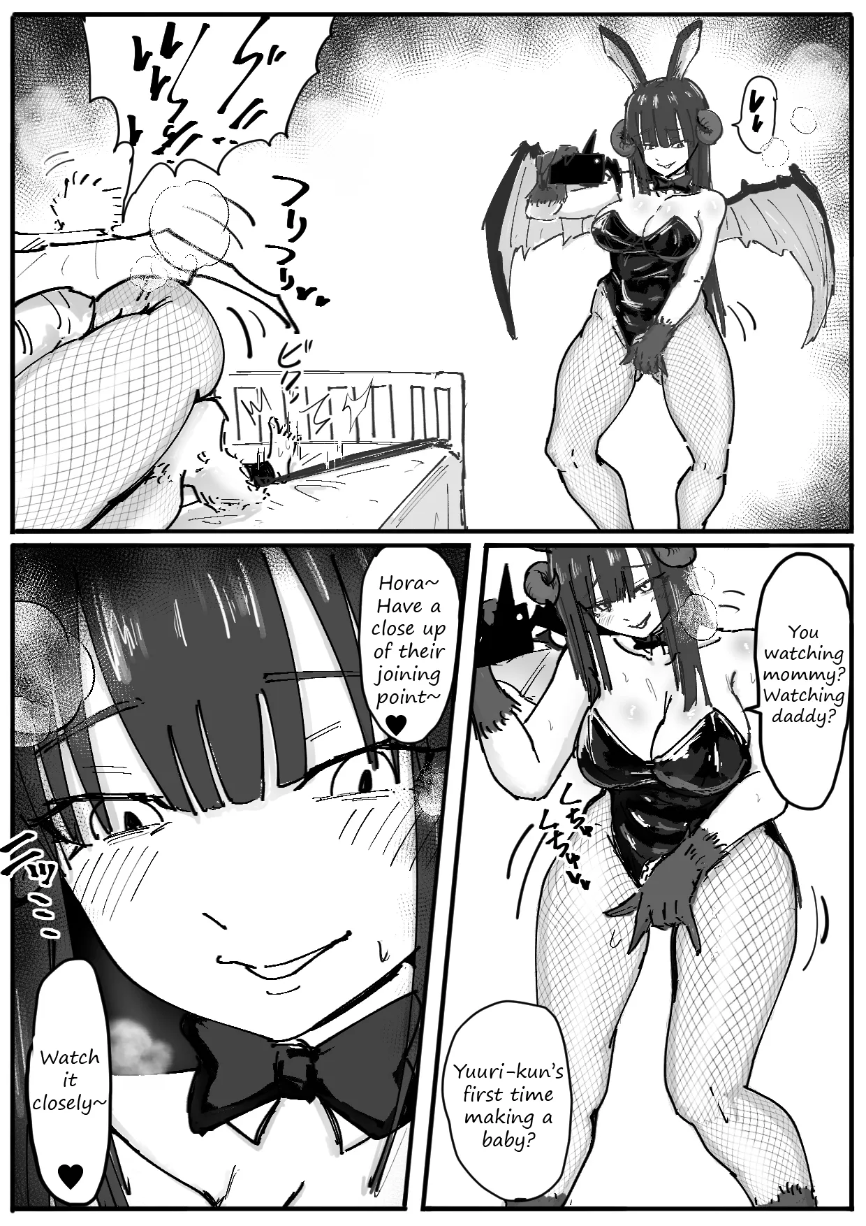 [Permission (Nakahara Dragon)]Bunny Succubus kara Saiai no Musuko to no Owakare Kozukuri Video Letter ga Todoku Ohanashi | A story about recieving a farewell video tape about a pair of bunny succubi raping your beloved son[English] [Decensored] Page 10
