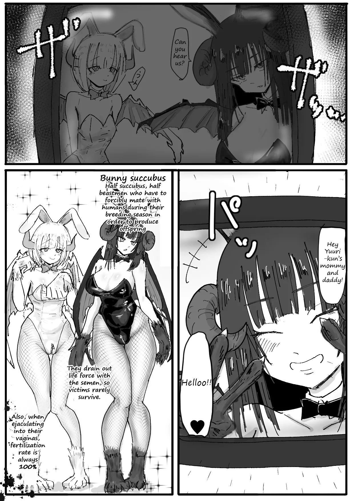 [Permission (Nakahara Dragon)]Bunny Succubus kara Saiai no Musuko to no Owakare Kozukuri Video Letter ga Todoku Ohanashi | A story about recieving a farewell video tape about a pair of bunny succubi raping your beloved son[English] [Decensored] Page 3