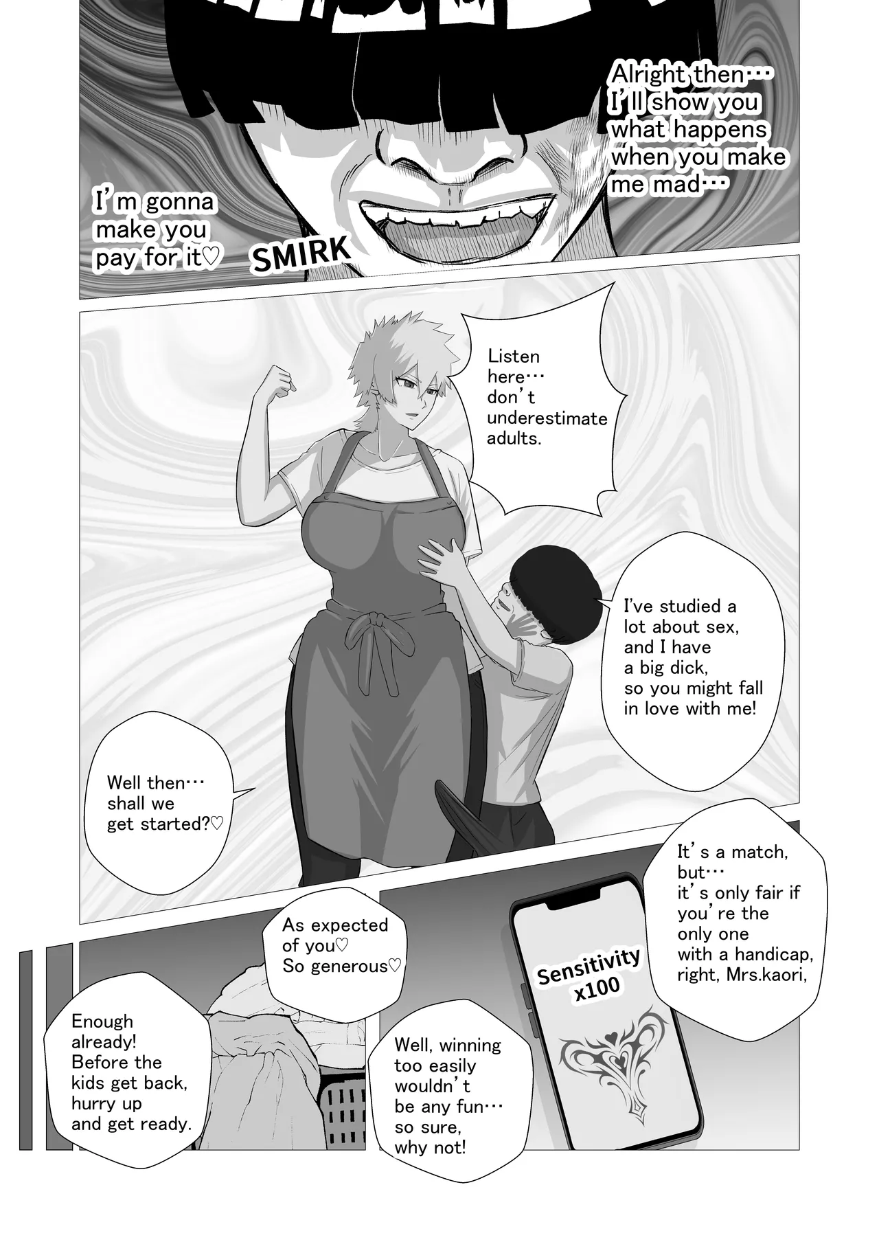[Sushi Spark]Ijime-kko no yanmama o boku no dekachin to jōshiki kaihen de seibai shite yaru! | I’m gonna teach that bully mom a lesson with my huge dick and some mind-bending tricks![English] Page 5