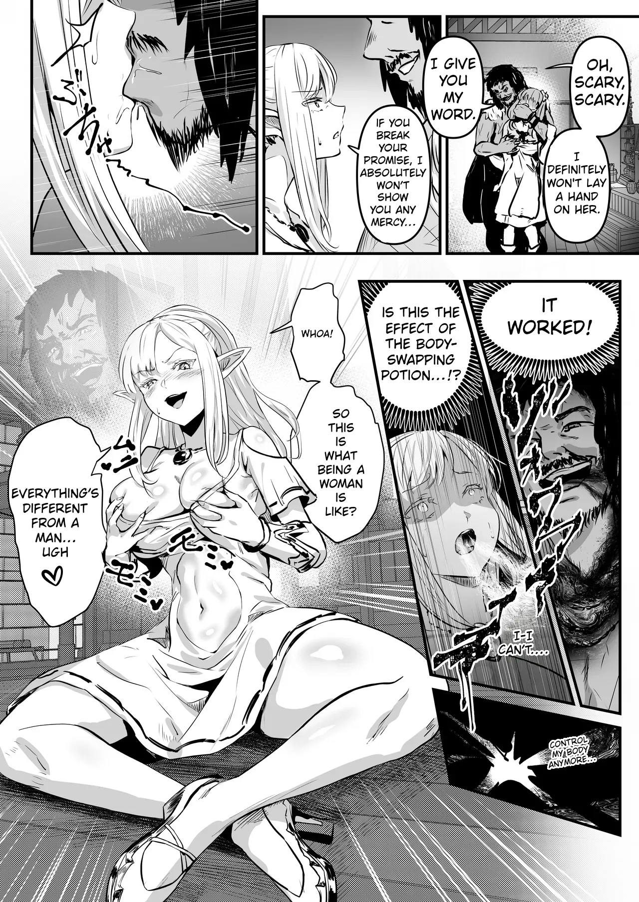 [Minaduki Nanana no TS Senichiya (Mishima Psycho)]Touzoku Combi ga Bishoujo Elf & Mura Musume to Irekawari Nottoru Hanashi | A story about a pair of thieves who swap bodies with a beautiful elf and a village girl and take over their lives.[English] [Digital] Page 9