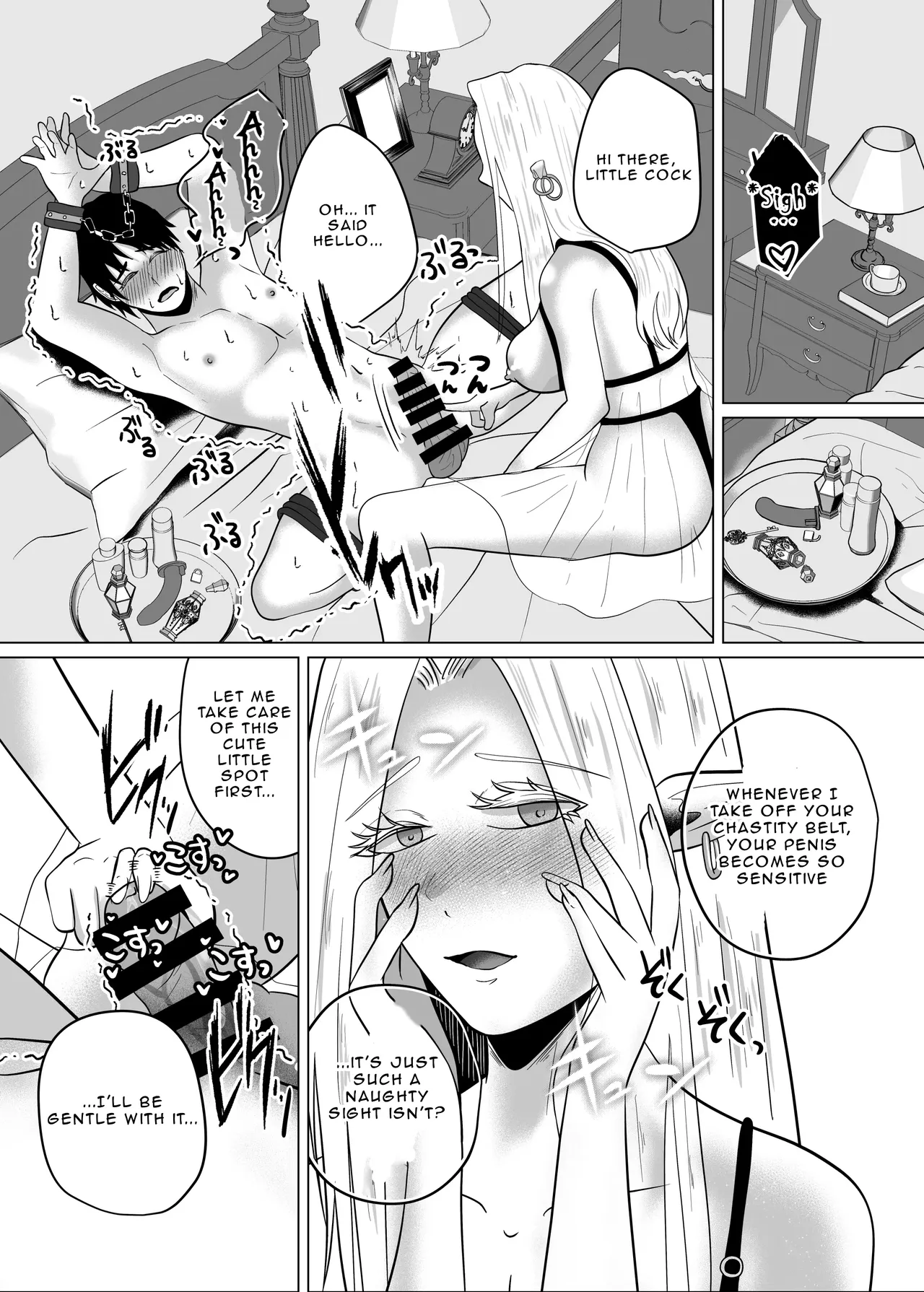[Gomanjuu Teikoku no Gyakushuu (Manjuuko-san)]Teisoutai Chakuyou Gyaku Anal de Mesuiki Sasetekureru Elf no Onee-san | The Elf Onee-san who's making me wear a Chastity Belt[English] Page 21