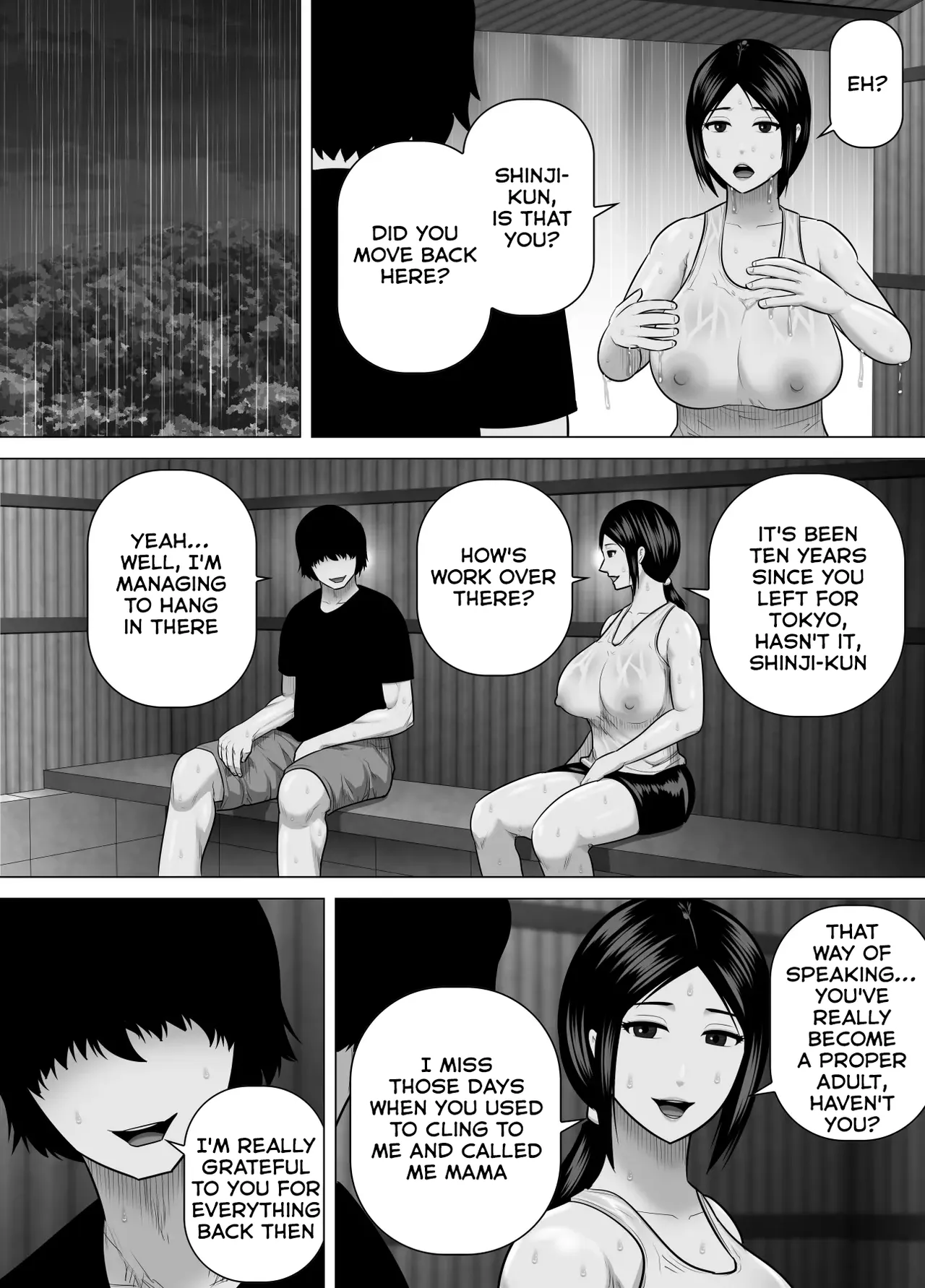 [Asstaro-san (Takasaki Jiro)]Sodate no Oya no Mitsuko-san to Juu-nen-buri ni Inaka de Saikai Shite Sugu ni Sex Shita Hanashi[English] Page 4